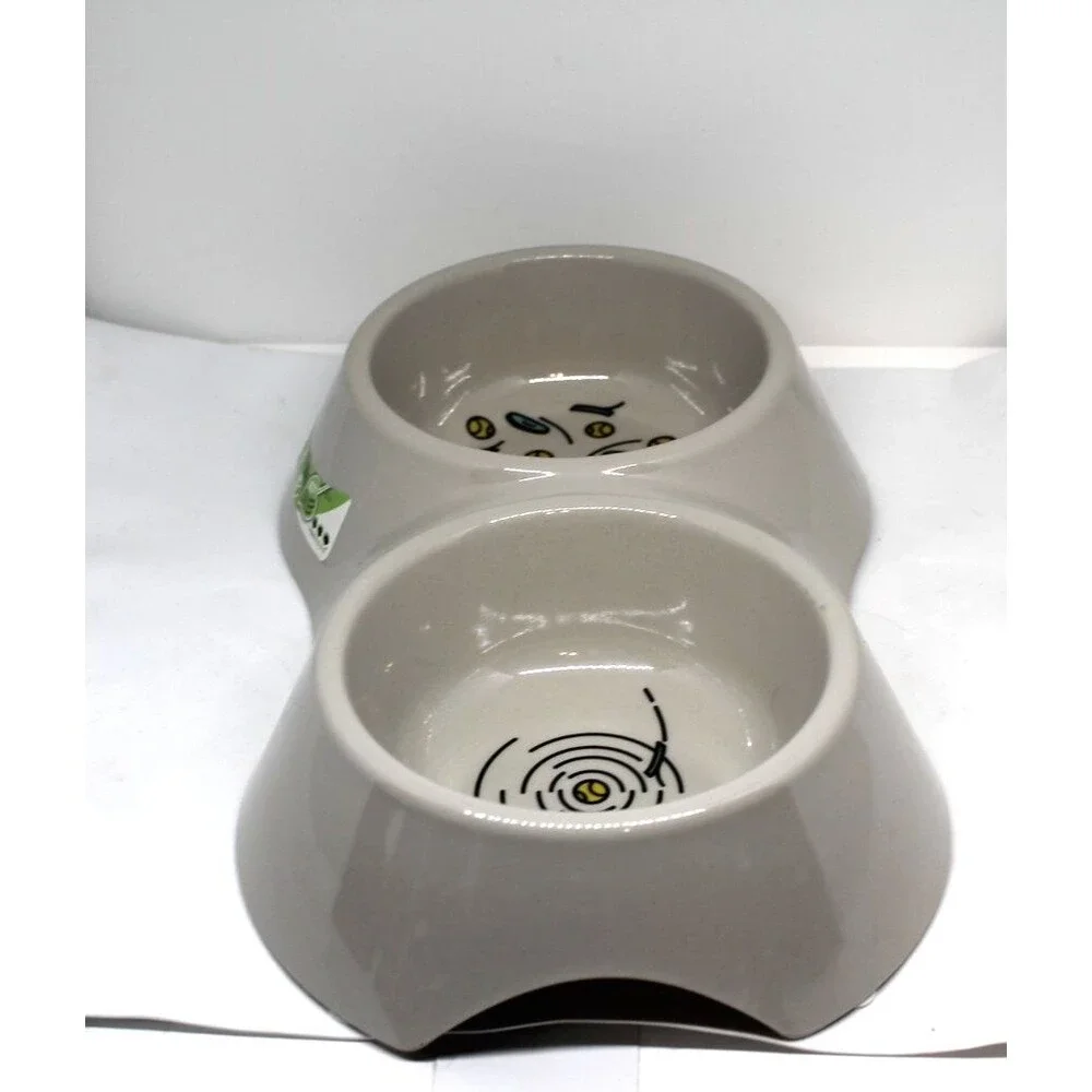 VanNess Ecoware Bamboo Double Cat Dish 16 oz - 12” x 7” Heavy Duty Non-Skid Gray